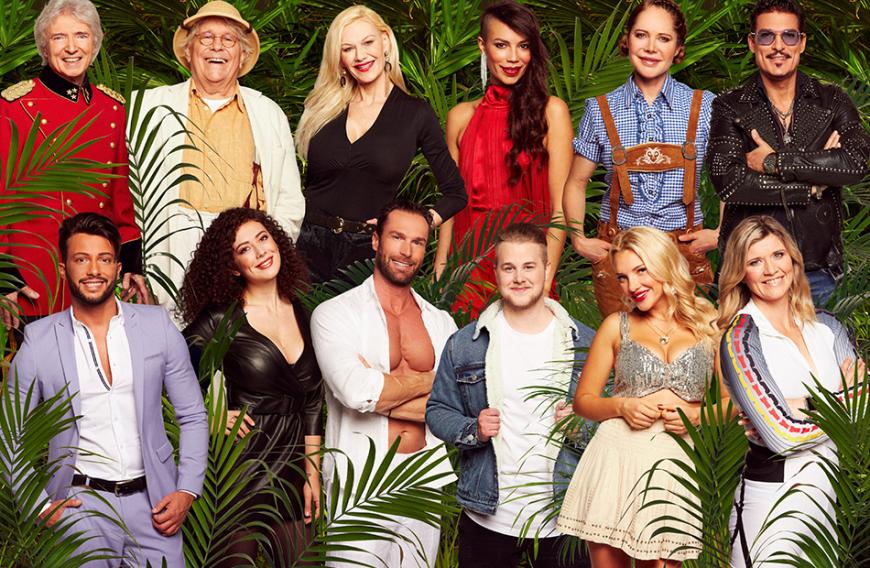 Die diesjährigen Dschungelkandidaten 2019: (v.h.l.): Peter Orloff, Tommi Piper, Sibylle Rauch, Gisele Oppermann, Doreen Dietel, Chris Töpperwien (v.v.l.): Domenico de Cicco, Leila Lowfire, Bastian Yotta, Felix van Deventer, Evelyn Burdecki und Sandra Kiriasis.