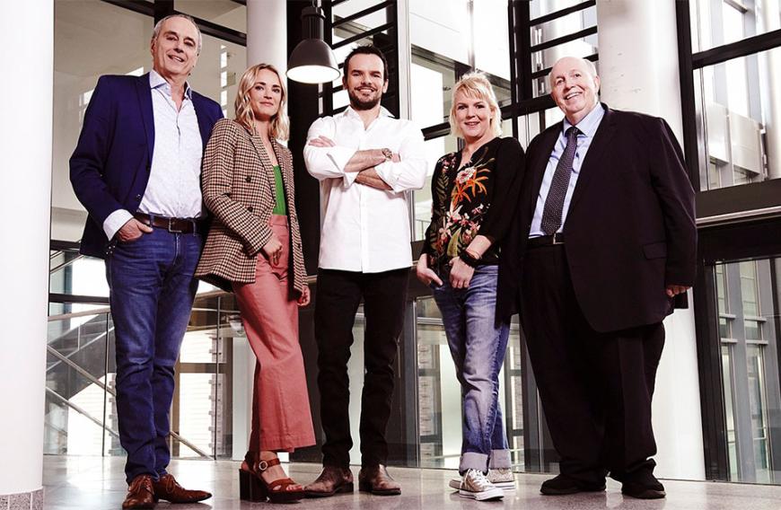 Das ist das neue GdH-Team: (v.l.) Christian Rach, Annie Hoffmann, Steffen Henssler, Mirja Boes und Reiner Calmund.