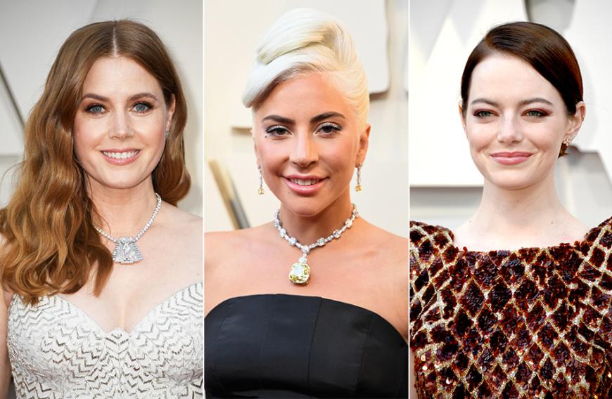 Rachel Adams, Lada Gagy und Emma Stone (von l. nach r.) beeindruckten bei den Oscars 2019 mit einem glamourösen Look.