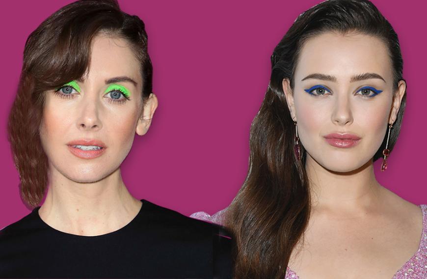 Das nennen wir mal einen Eyecatcher: Sowohl Schauspielerin Alison Brie (l.) als auch Kollegin Katherine Langford haben ihre Augen mit knalligen Neon-Farben in Szene gesetzt.
