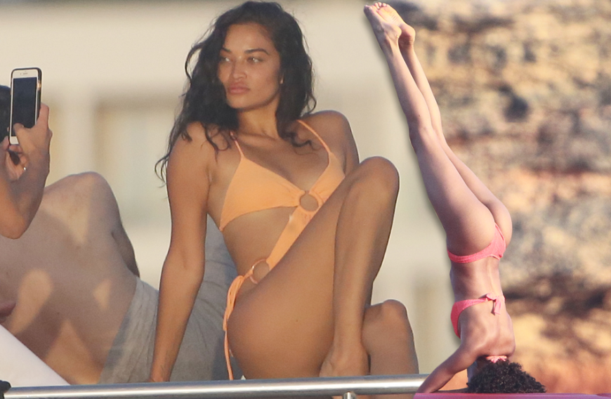 Oh là là! Shanina Shayk (in einem orangefarbenen Mononkini) und das französische Model Cindy Bruna (r.) setzen ihre sexy Kurven auf einer Yacht vor Formentera (Spanien) in Szene. Besondere Einlage von Cindy für die Fotgrafen: eine Kerze.