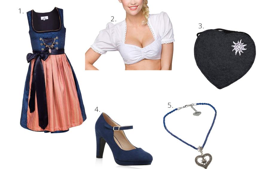 Jetzt wird's traditionell! Ein Look wirkt klassisch und harmonisch, wenn eine Farbe sich im Outfit immer wiederfindet. Und das Tolle: Das Outfit bekommst du für rund 200 Euro.
1. Edelnice Trachtenmode