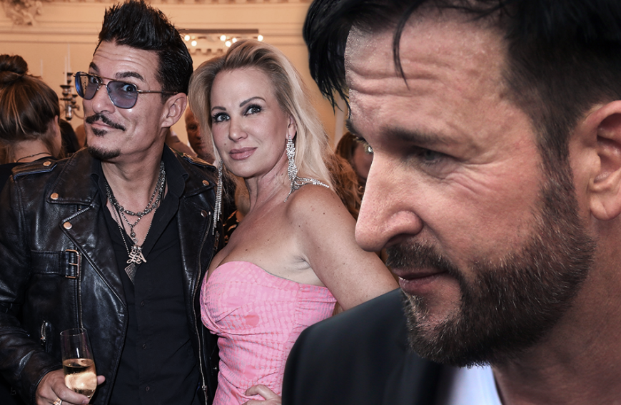 Auf der "Mamma Mia!"-Premiere im Berliner Theater des Westens tat sich die Noch-Frau vom Wendler mit Currywurstmann Chris Töpperwien zusammen.