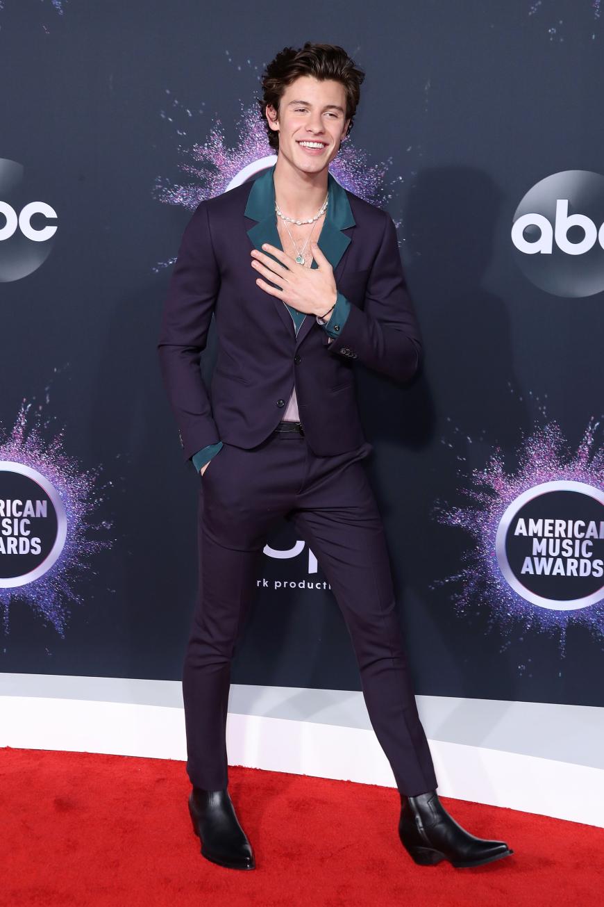 Shawn Mendes brachte den roten Teppich mit seinem frischverliebten Grinsen zwar zum Strahlen, konnte mit seinem auberginenfarbenen Anzug allerdings nicht punkten ...