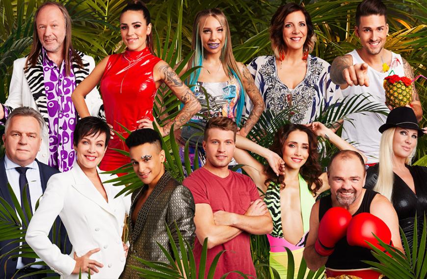 Der Dschungel-Cast 2020: (V.o.l.) Markus Reinecke, Elena Miras, Toni Trips, Daniela Büchner, Marco Cerullo. (V.u.l.) Günther Krause, Sonja Kirchberger, Prince Damien, Raúl Richter, Anastasiya Avilova, Sven Ottke.