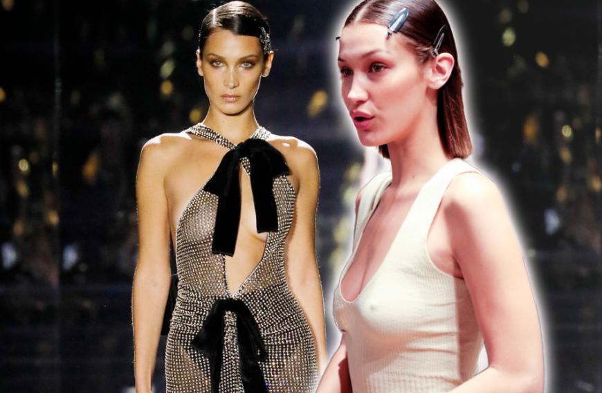 Von Unterwäsche scheint Bella Hadid nicht sonderlich viel zu halten. Zugegeben, auf dem Laufsteg kann sich das Topmodel natürlich nicht wirklich aussuchen, was sie trägt, doch wie der andere Schnappschuss (r.) vermuten lässt, hat die Schwester von Gigi Hadid sowieso keine Lust auf BHs. Wer's mag ...