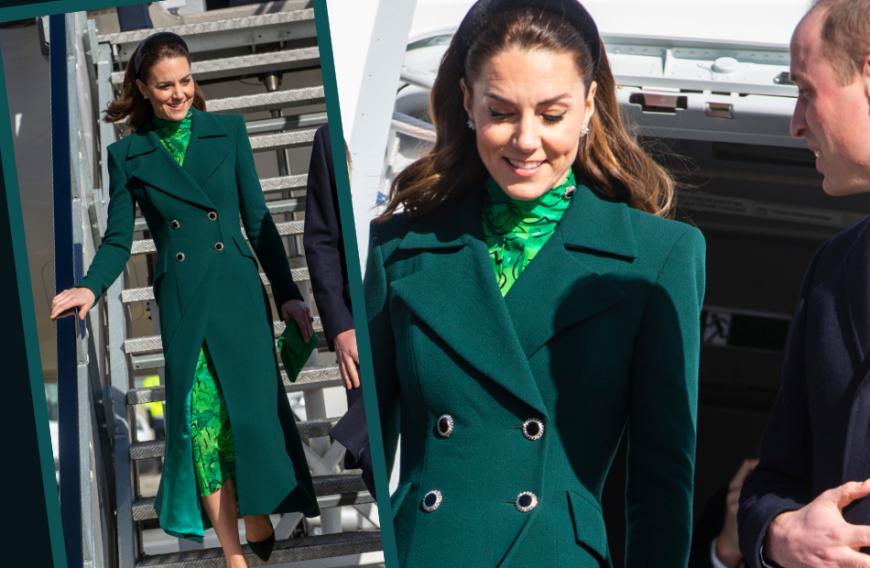 Grün scheint zu den absoluten Lieblingsfarben von Herzogin Kate zu gehören. Kein Wunder, denn die Farbe steht der Ehefrau von Prinz William hervorragend. Bei ihrer Ankunft in Dublin im März 2020 kombinierte sie ein hellgrünes, gemustertes Maxikleid mit einem edlen Mantel in einem Tannengrün.