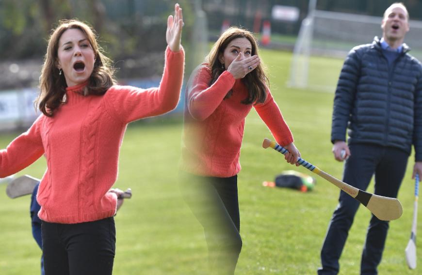 Huch, ist das wirklich Kate? Die Herzogin von Cambridge besuchte mit Ehemann Prinz William einen irischen Sportverein und probierte sich prompt selbst im sogenannten Gealic Football. So ganz klappen wollte das aber offensichtlich noch nicht …