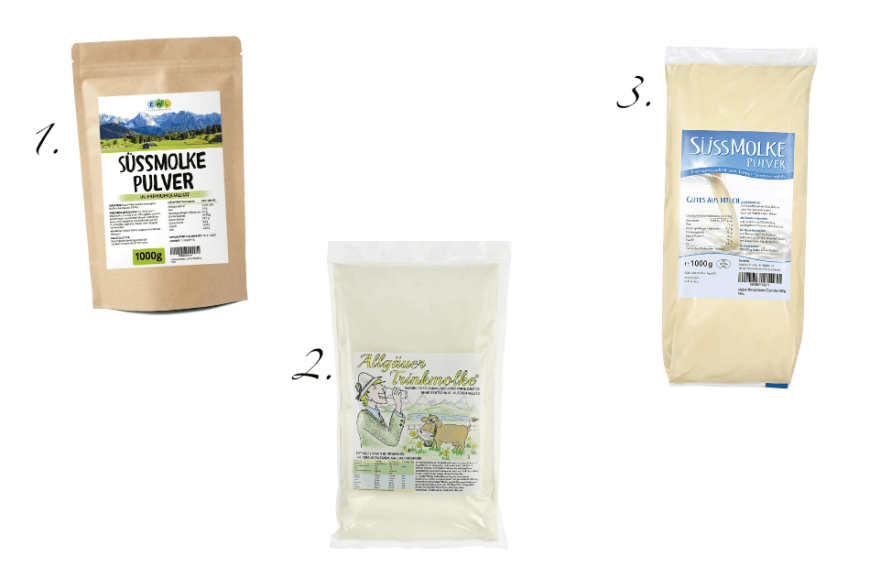 Molke gibt es als Pulver und kann einfach mit Wasser gemischt werden.
1. EWL Naturprodukte