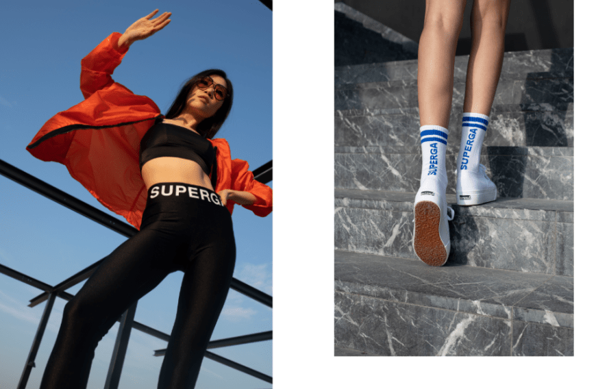 Die beiden italienischen Erfolgsmarken Superga und Calzedonia haben sich jetzt für eine ikonische Kollaboration zusammengetan! Herzstück der Kapselkollektion sind die Hochglanzleggins mit auffallendem Superga-Lettering am Bund oder der Seite. Die fünf Modelle erstrahlen in kraftvollen Farben wie Ultramarinblau, elegantem Schwarz oder mutigem Fuchsia. Elf verschiedene Sockendesigns sowie vier Netzstrumpfhosen mit Branding vollenden die Kollektion. Die Farben Blau, Pink und Schwarz ziehen sich hierbei durch alle Designs im Athleisure-Style und machen sie zu wahren Hinguckern, die gute Laune versprühen. Hier kannst du die komplette Kollektion shoppen.