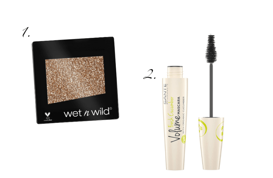 Von Schlupflidern lenken wir mit Glitter-Lidschatten und einer definierenden Mascara ab:
1. Wet N Wild
