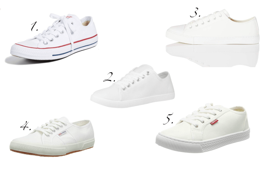 Weiße Sneaker zählen zu den absoluten Allroundern und passen sowohl zum Kleid als auch zu Skinny Jeans:
1. Converse