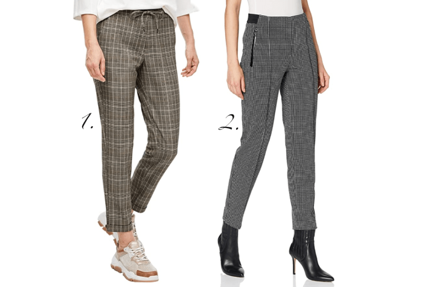 Neben Animal-Prints liegt auch das Karo-Muster voll im Trend. Vor allem Hosen in dem Print sind total angesagt. Damit die Modelle besonders gut zur Geltung kommen, solltest du auf ein unifarbenes Shirt zurückgreifen.
1. s.Oliver