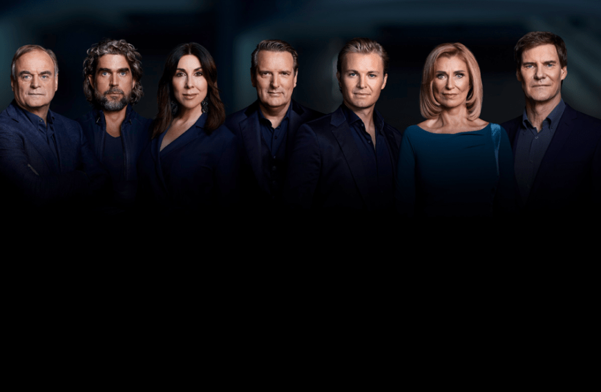 Die DHDL-Investoren lassen sich nicht gern an der Nase herumführen. Von links: Dr. Georg Kofler, Nils Glagau, Judith Williams, Ralf Dümmel, Nico Rosberg, Dagmar Wöhrl und Carsten Maschmeyer