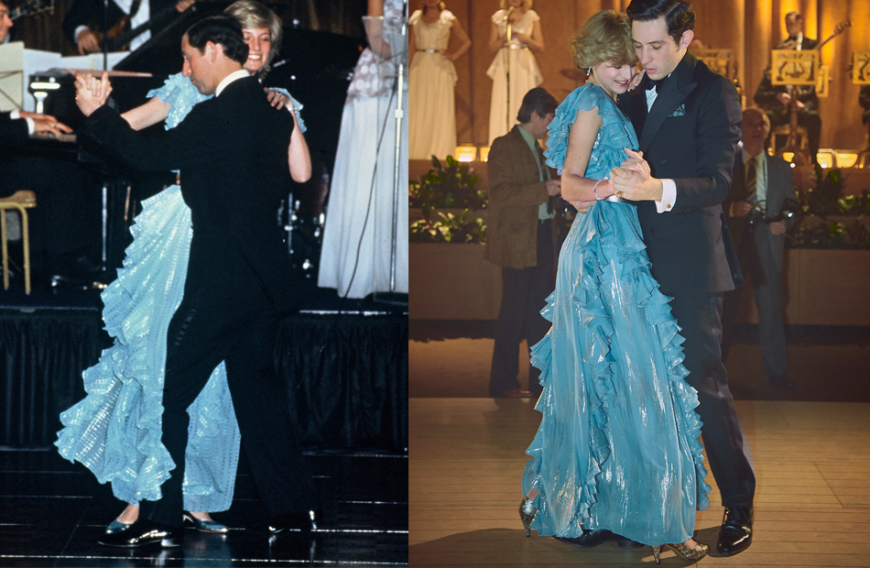 Diana und Charles legten 1983 in Sydney, Australien, eine flotte Sohle aufs Parkett. Diana trug ein hinreißendes türkises Flatterkleid von Bruce Oldfield. Der
