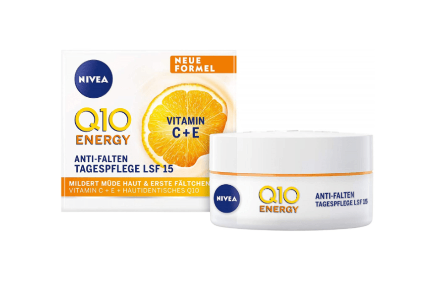 ... und zwar mit der ″Q10 Energy Anti-Falten Tagespflege LSF 15″ von Nivea, die unserer Haut ein gesundes Strahlen schenkt und sie obendrein verjüngt.
