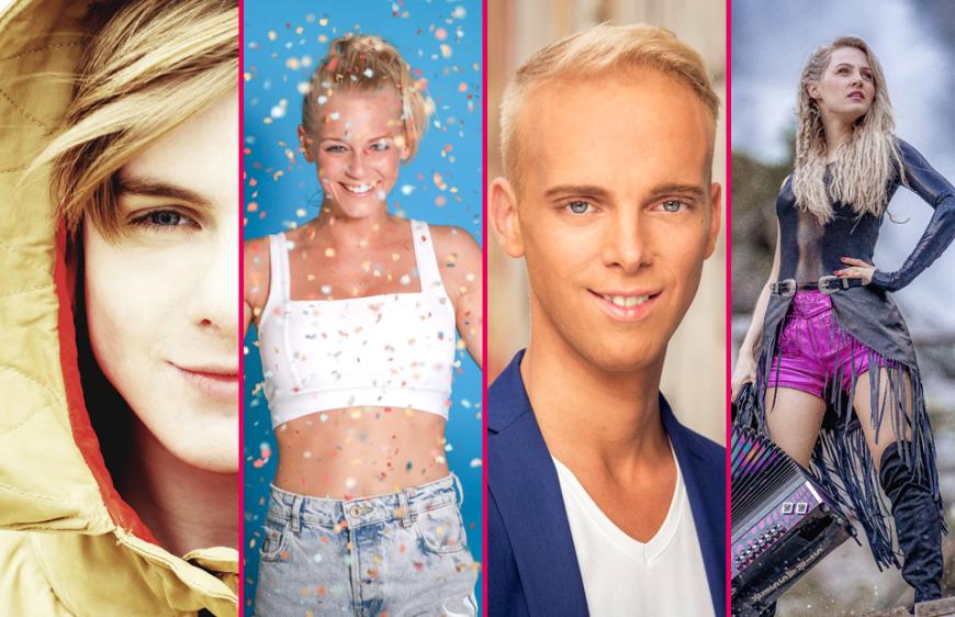 Schlager-Entdeckungen: Vincent Gross, Julia Lindholm, Sandro Malinowski und Melissa Naschenweng.