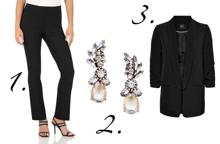 Diese Teile lassen sich zu der Bluse perfekt kombinieren:
1. Rekucci - schwarze Hose, hier für ca. 40 Euro shoppen
2. Happiness Boutique - Statement Ohrringe, hier für ca. 17 Euro shoppen
3. ONLY - langer schwarzer Blazer, hier ab ca. 28 Euro shoppen
