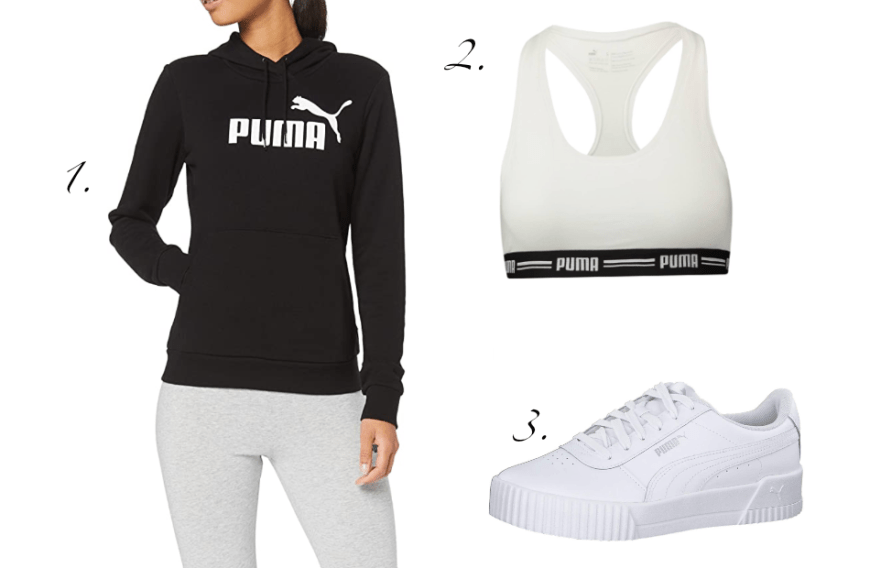 Auch eine Sportbrand zählt zu den absoluten Topsellern bei Amazon-Fashion: Die User lieben die Styles von Puma. Auch hier haben wir gleich drei Must-haves entdeckt: ein Kapuzenpullover, ein Sport-BH sowie den Klassiker schlechthin, weiße Sneaker!
1. Puma