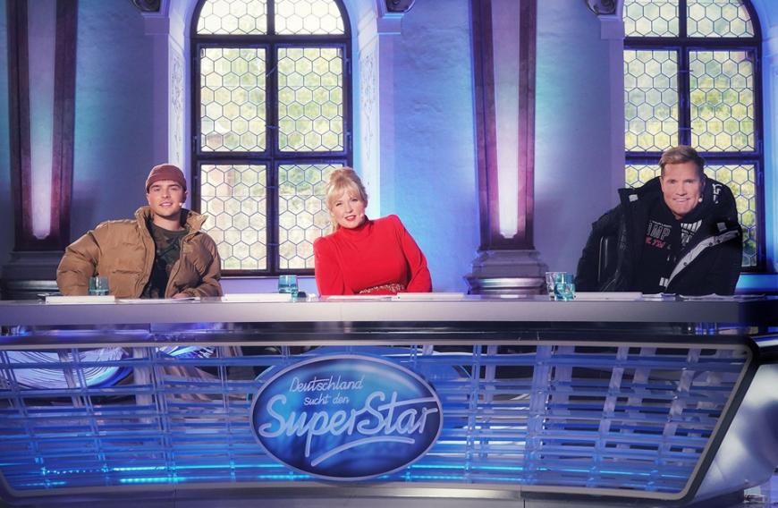 Die aktuelle DSDS-Jury: Mike Singer, Maite Kelly und Dieter Bohlen.