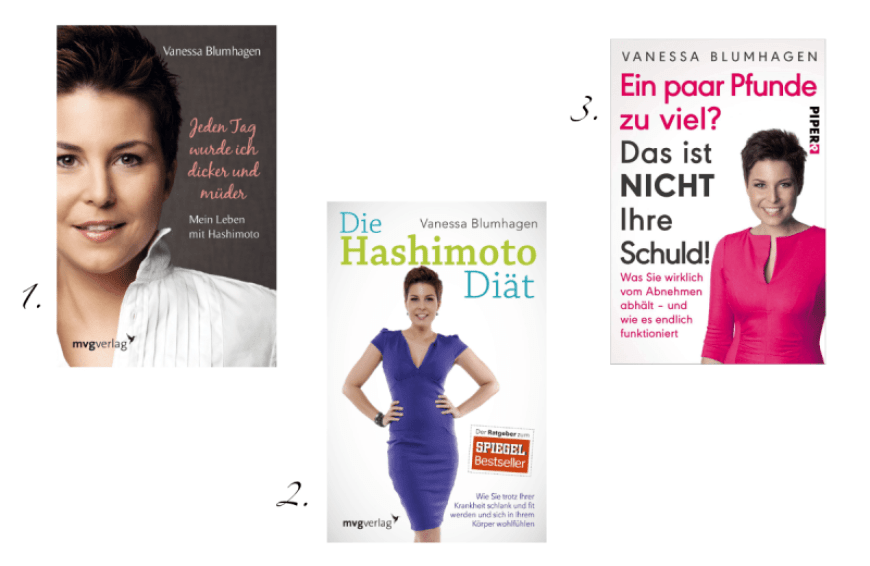 In ihren Büchern erklärt Vanessa Blumhagen ausführlich, wie sie zurück zu ihrem Idealgewicht und Wohlbefinden gefunden hat:
1. mvgverlag