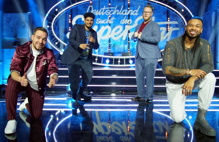 Die DSDS-Finalisten 2021. V.l.: Kevin Jenewein, Starian McCoy, Jan-Marten Block und Karl Jeroboan.