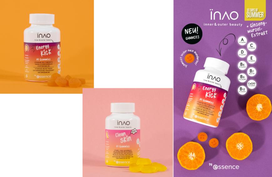 NEU: INAO by essence bietet jetzt eine bunte Selektion leckerer Nahrungsergänzungsmittelgummies an, um Body und Mind wieder ins absolute Gleichgewicht zu bringen - sei es, um verloren gegangene Energie zu aktivieren, die Haut ins Reine zu bringen, sich zu entspannen oder sich vor schädlichen Umwelteinflüssen zu schützen. Denn fühlst du dich von innen wohl, sieht man das auch von außen!
