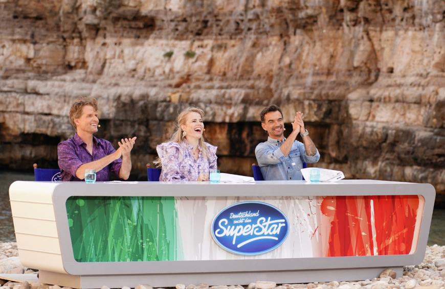 Florian Silbereisen mit seinen Jury-Kollegen Ilse DeLange und Toby Gad in Italien.