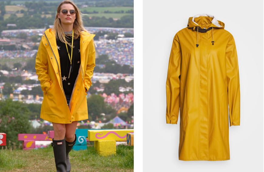 Schauspielerin Margot Robbie setzt auf Knallfarben und spaziert mit einer quietschgelben Regenjacke durch den Schauer. Damit die Füße trocken bleiben, dürfen auch Gummistiefel nicht fehlen. Abgerundet wird der coole Style mit einer Sonnenbrille. Wir haben eine vergleichbare Regenjacke à la Margot haben wir bei About You entdeckt.
Hier kannst du die Regenjacke von Ilse Jacobsen für ca. 115 Euro shoppen.