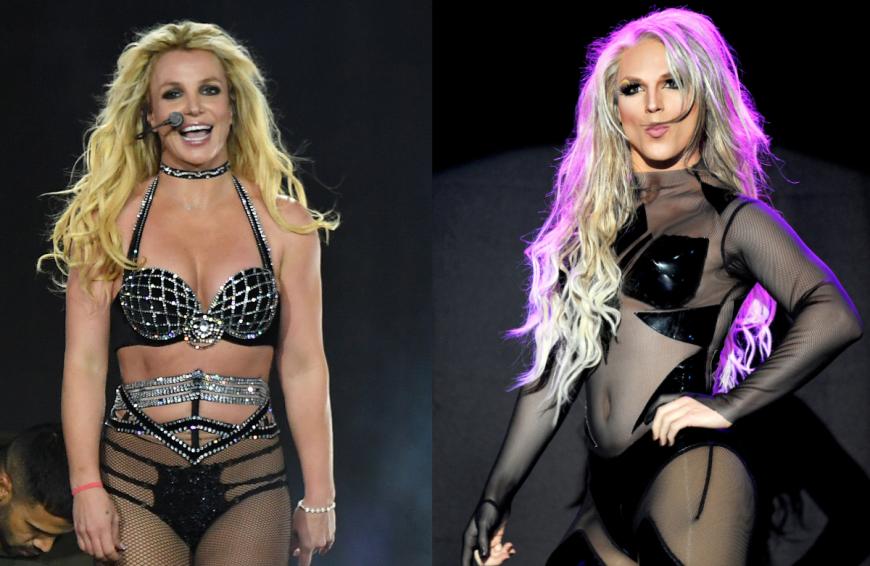Gimme More! Weil Derrick ein riesiger Fan von Britney Spears ist, fing er vor einigen Jahren an, als ihr Double aufzutreten. Das geht so weit, dass der Verwandlungskünstler sogar schon ein paar Mal für die echte Pop-Prinzessin gehalten wurde – auch von der Presse!