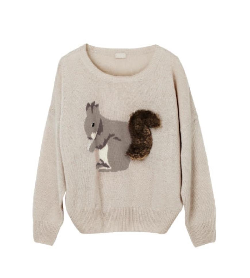 Trend 4: Motiv-Pullover - Eichhörnchen mit Fell-Puschel von H&M, ca. 40 Euro