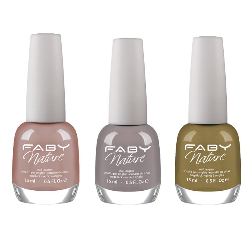 Nagellack-Liebling - Die FABY Nature Collection ist zu 87% natu?rlichen Ursprungs und dazu 100% vegan und ohne Tierversuche, in 6 Nuancen, 15 ml ca. 19,95 Euro