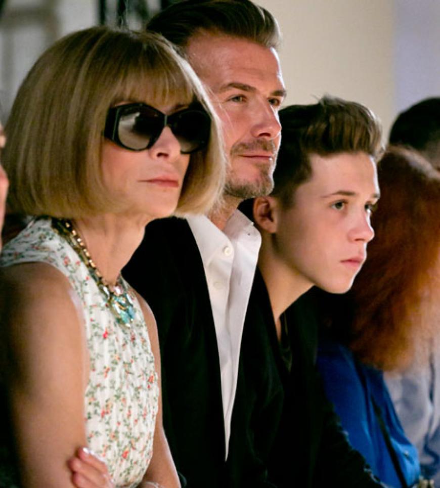 Prominente und familiäre Unterstützung: Anna Wintour neben David Beckham und Sohn Brooklyn bei der Show von Victoria Beckham