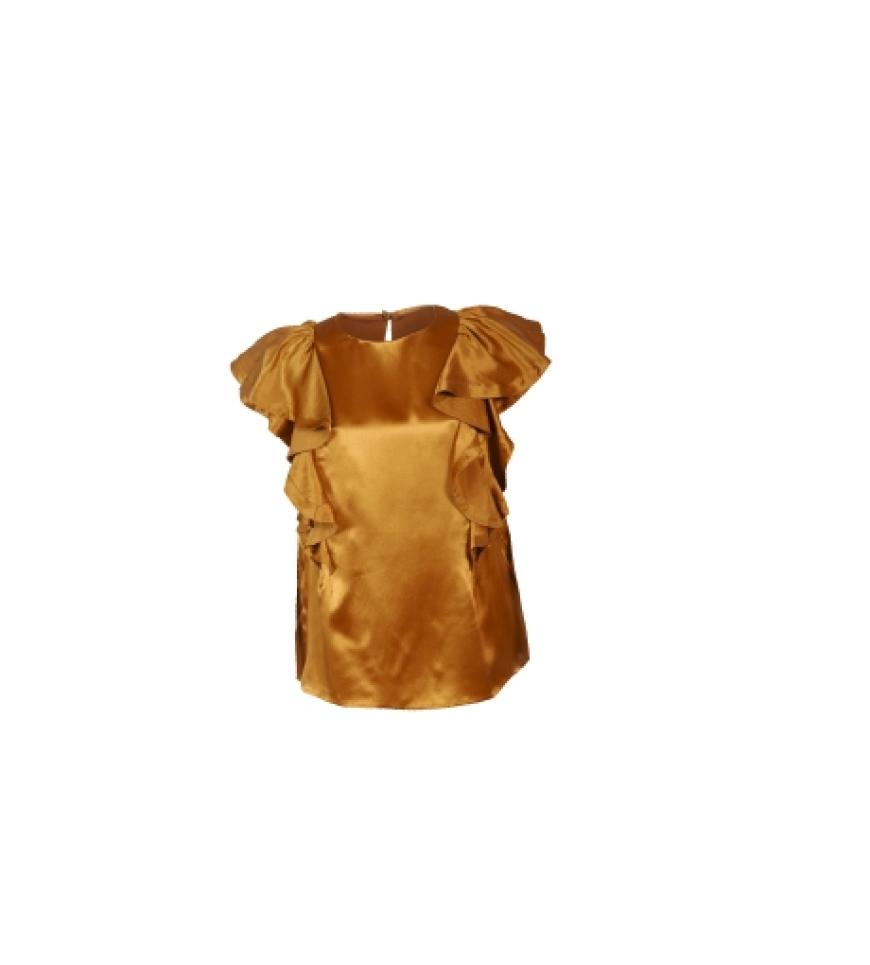 Gelb: Glanztop mit Volants von Selected,
ca. 30 Euro