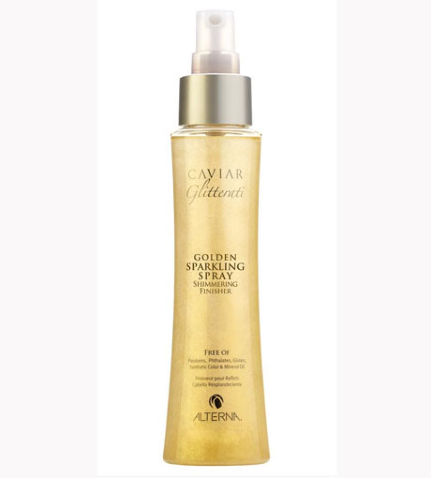 Für die Haare gibt es Glitzersprays im Gold-Look wie etwa das
