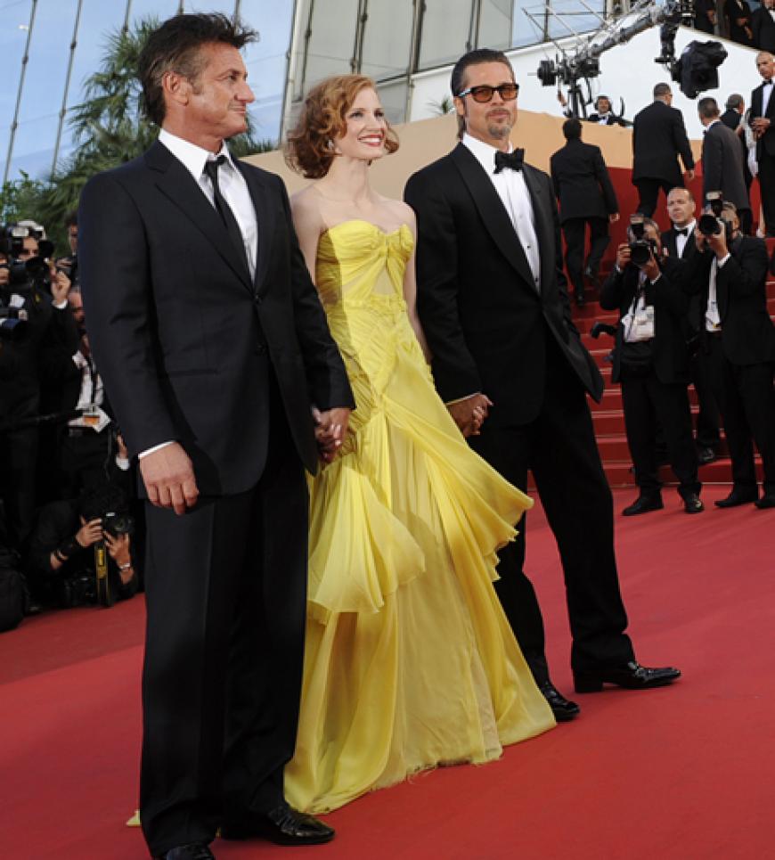 Die Hauptdarsteller Sean Penn, Brad Pitt und Jessica Chastain posierten für die Kameras