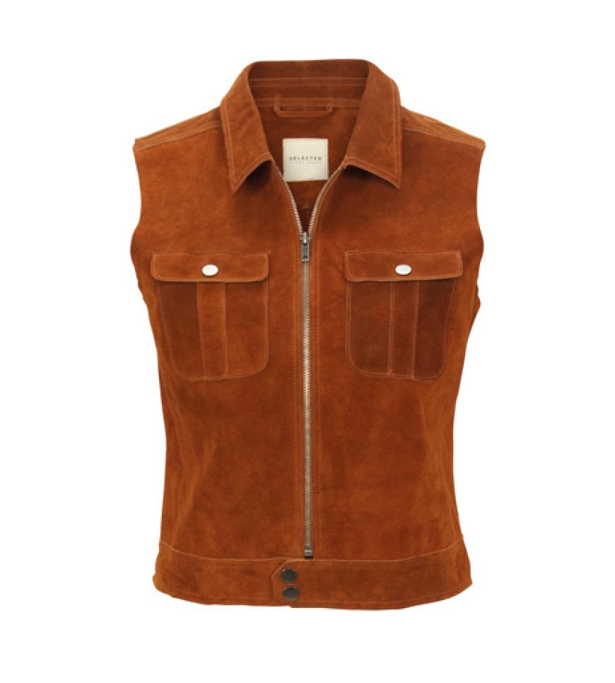 Rostrote Weste aus Wildleder mit Zipper genail zu Jeans! Von Selected Femme, ca. 180 Euro