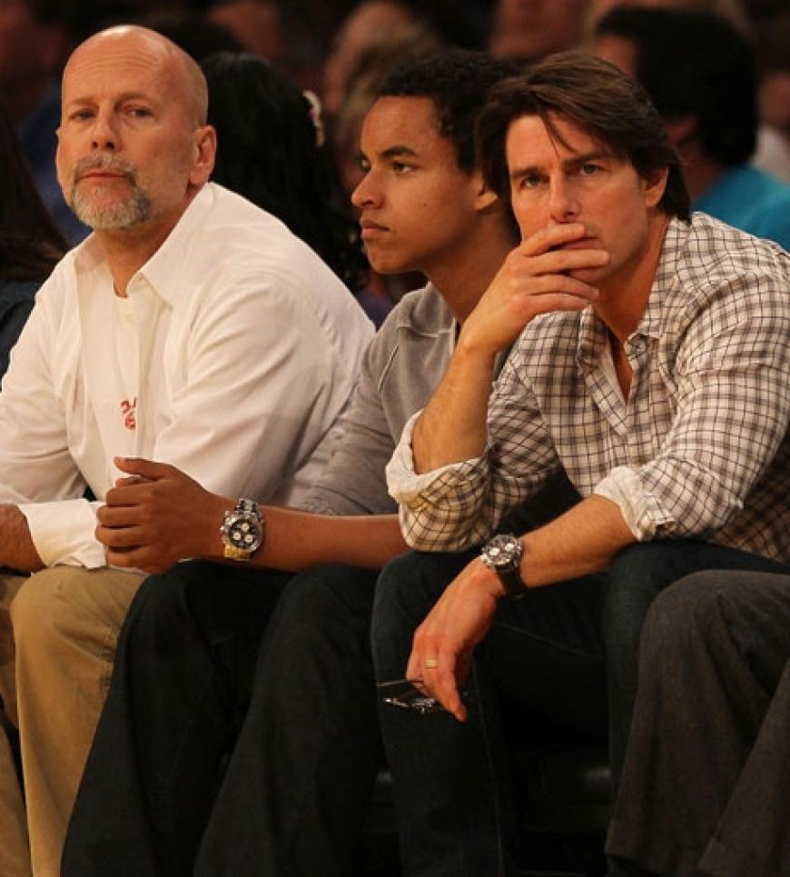 Bruce Willis, Tom Cruise und sein Sohn Connor sitzen natürlich immer in der ersten Reihe