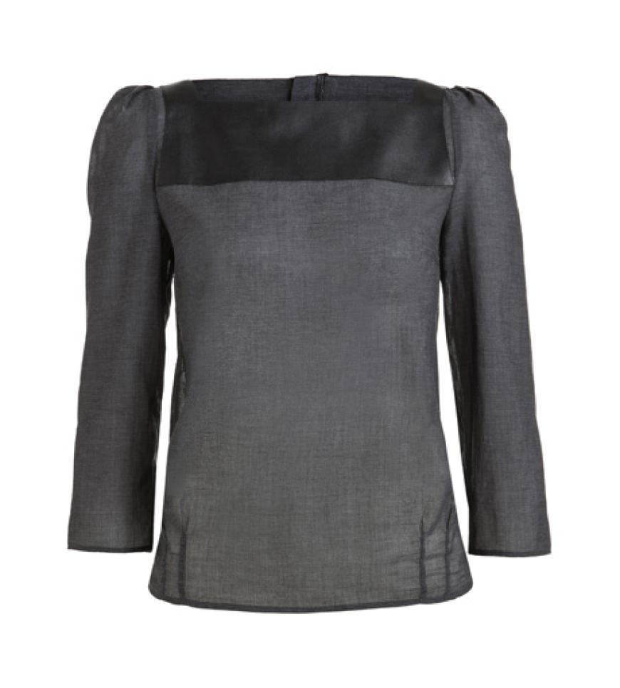 Top mit Ledereinsatz und 3/4-Ärmeln von Drykorn, ca. 90 Euro