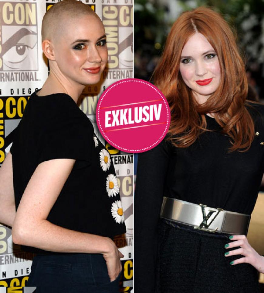 Karen Gillan mit Glatze und Karen mit ihrer roten Naturmähne