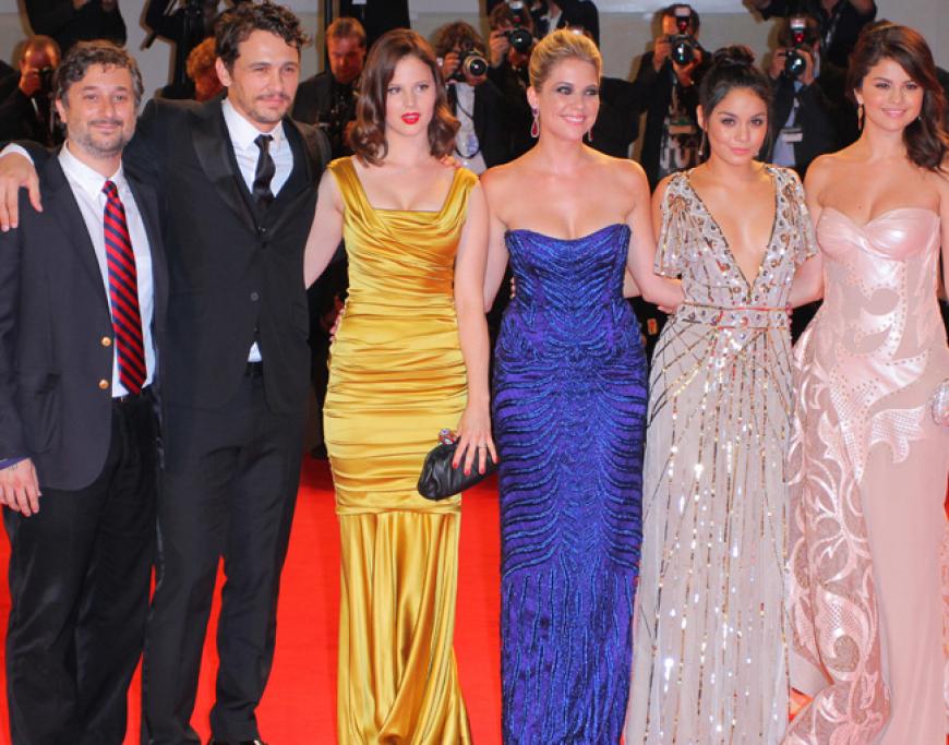 Regisseur Harmony Korine, James Franco, Rachel Korine, Ashley Benson, Vanessa Hudgens und Selena Gomez präsentierten ihren Film