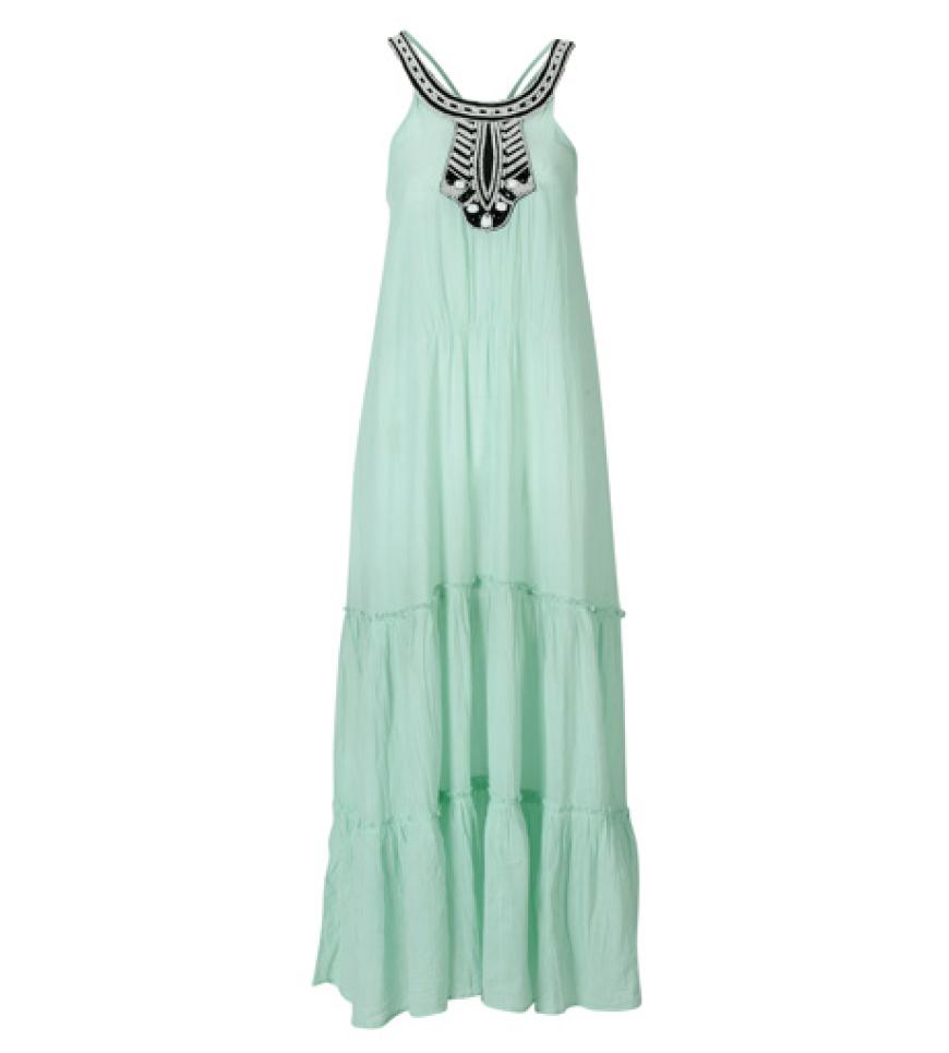 Mintgrünes Kleid mit Schmuck am Kragen von Gina Tricot für ca. 40 Euro