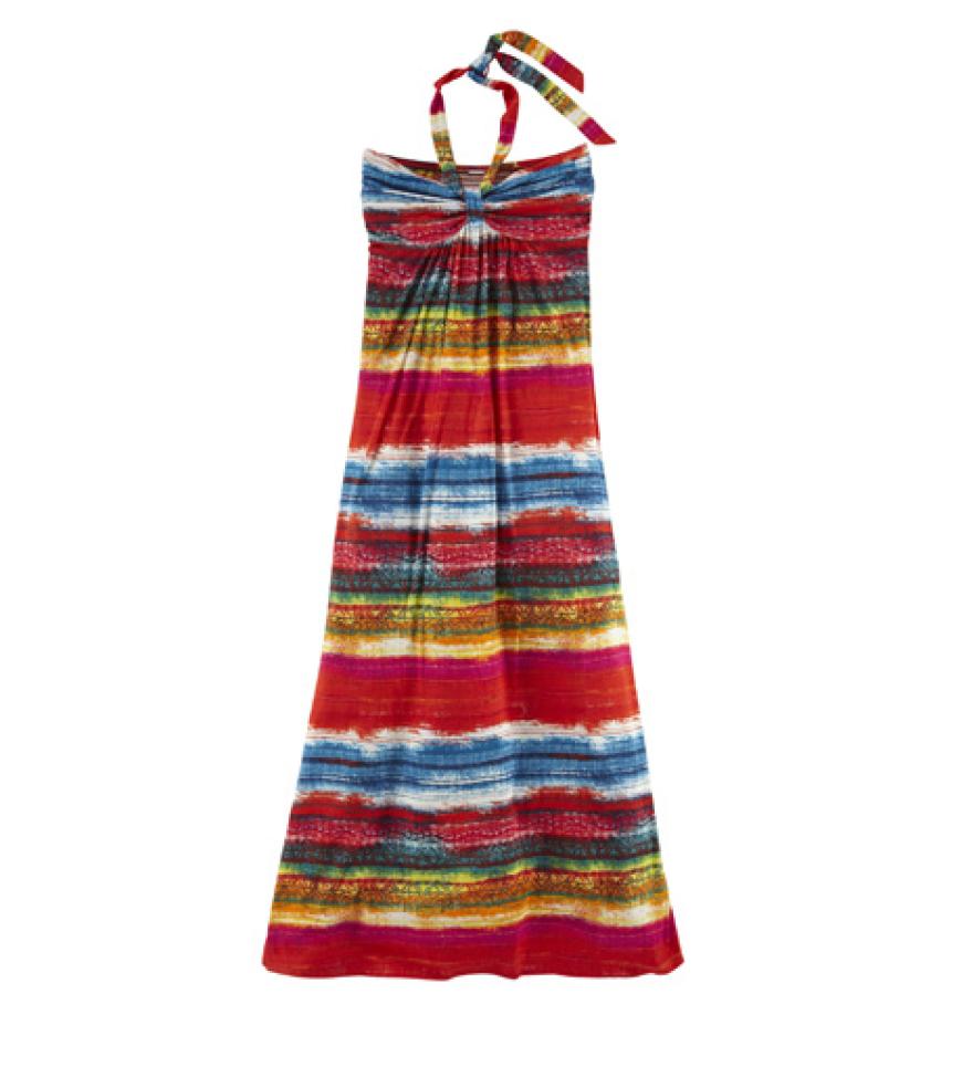 Dieses bunte Sommerkleid sollte unbedingt in unserem Koffer sein, wenn wir uns auf in den Urlaub machen. Kleid von AJC, erhältlich über otto.de, ca. 40 Euro