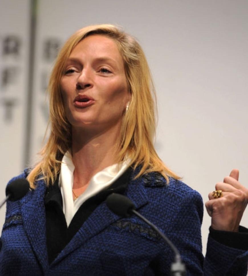 Schauspielerin Uma Thurman beantwortet Fragen bei der Eröffnungs-Pressekonferenz