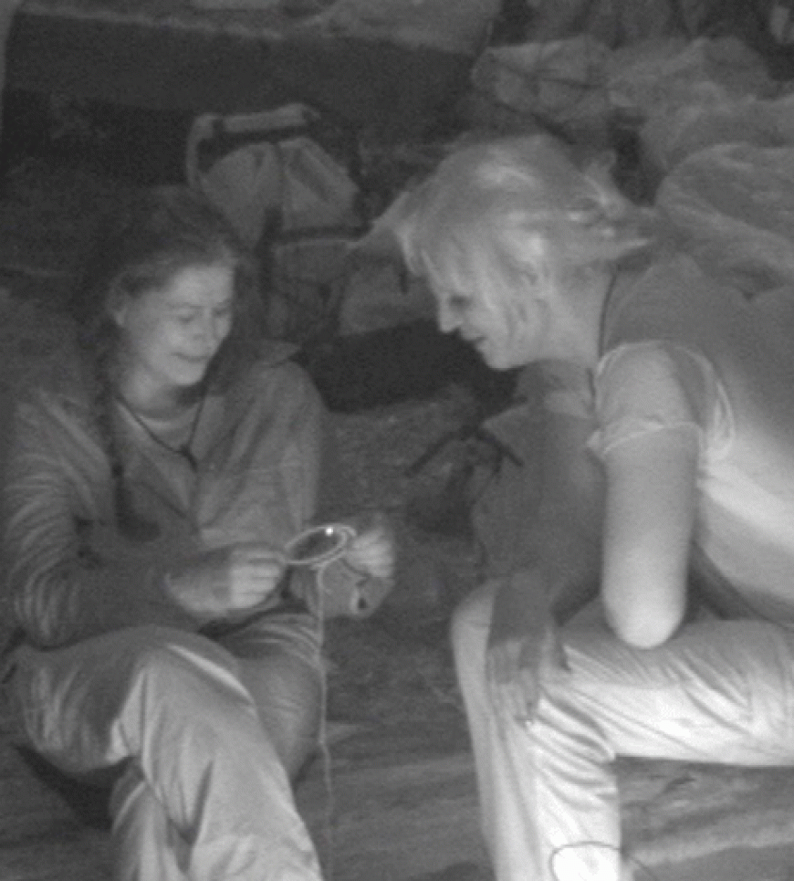 Das Dream-Team im Camp: Olivia Jones und Iris. Hier bei der Nachtwache