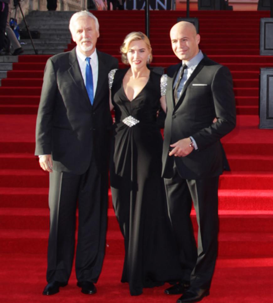 Star-Regisseur James Cameron mit Kate Winslet und Billy Zane