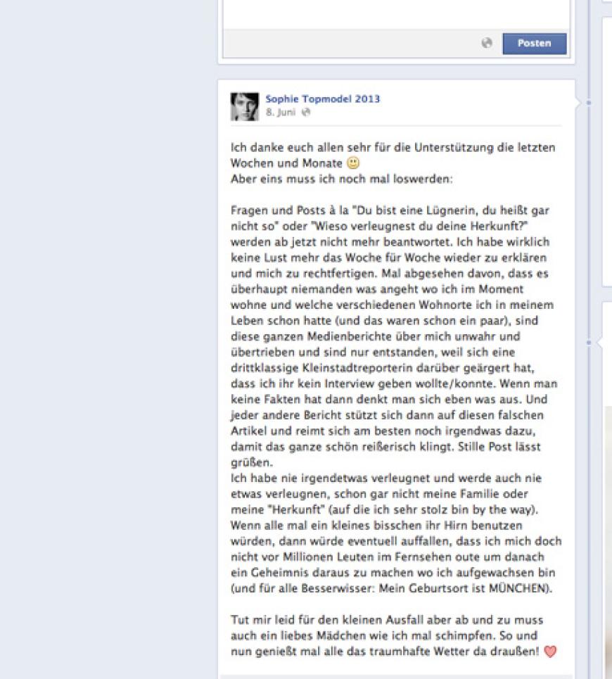 Sophie machte jetzt via Facebook ihrem Ärger Luft