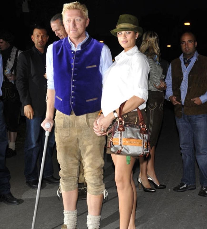 Boris Becker und seine Frau Lilly. Nach einer schmerzhaften Entzündung im Hüftgelenk läuft er nun an Krücken