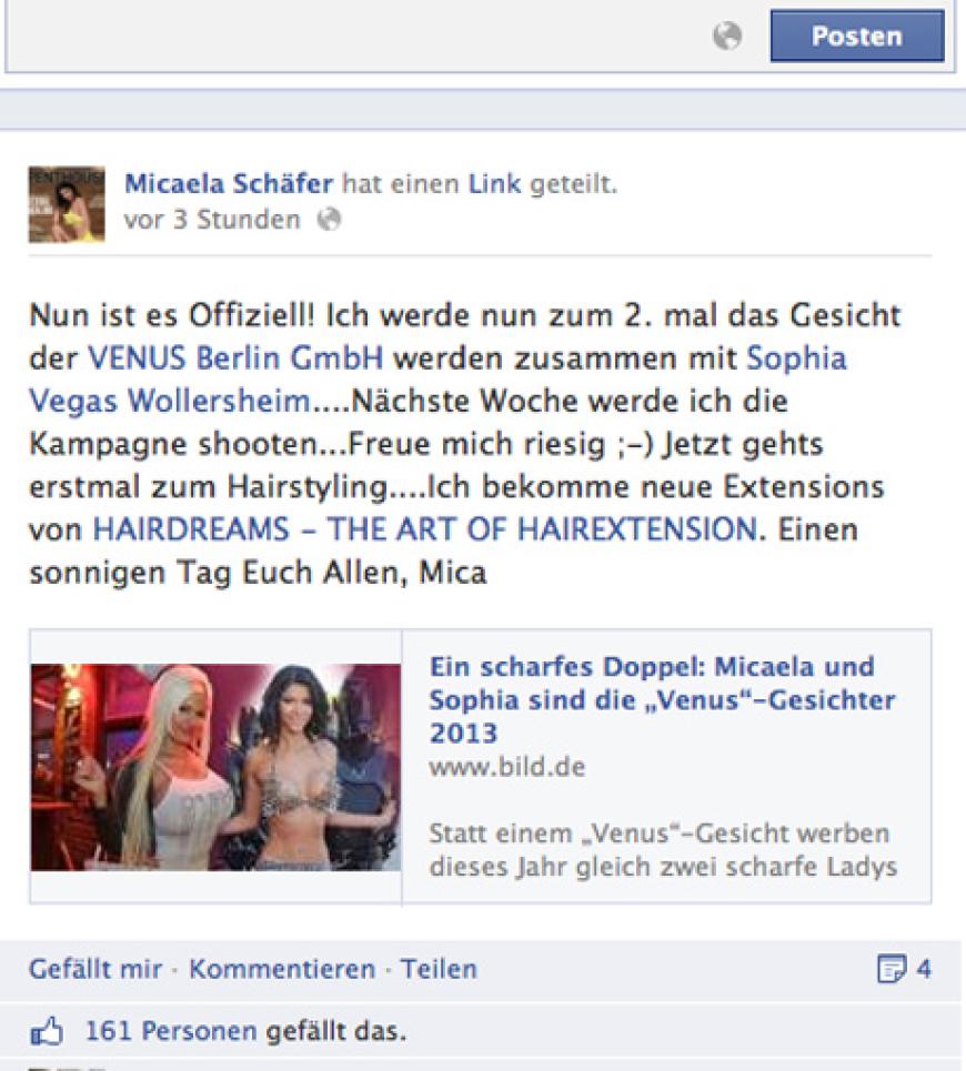 Die 29-Jährige postete die Nachricht auf ihrer Facebook-Seite