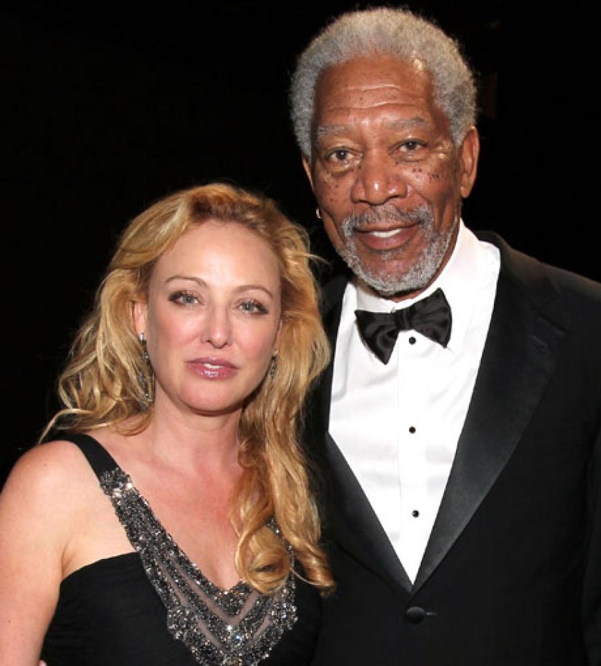 Schauspielerin Virginia Madsen und Morgan Freeman posieren gemeinsam für die Kameras